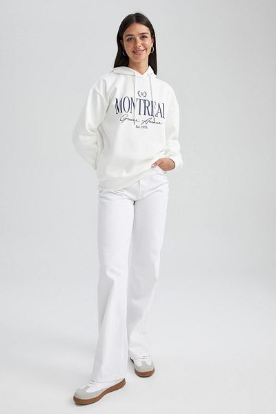 DeFacto Relaxed Fit Hooded Slogan Thick Sweatshirt - A7784Ax23Au