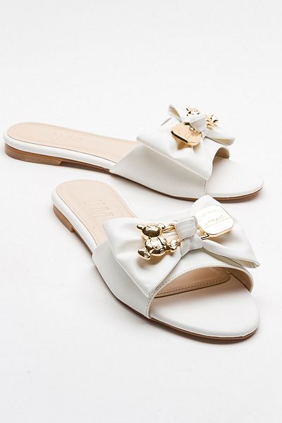 LuviShoes SPEA White Buckle Women's Slippers