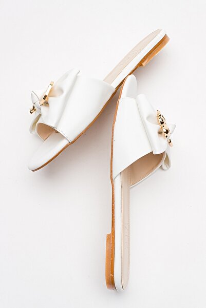 LuviShoes SPEA White Buckle Women's Slippers