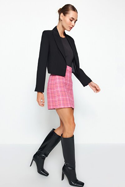 Trendyol Collection Fukszia kockás mintás tweed anyagból készült mini szoknya TWOAW23ET00017