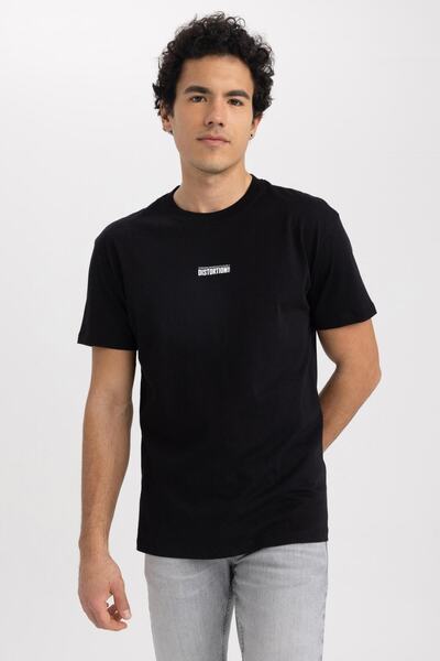 DeFacto Μπλουζάκι Regular Fit Crew Neck με στάμπα από 100% βαμβάκι