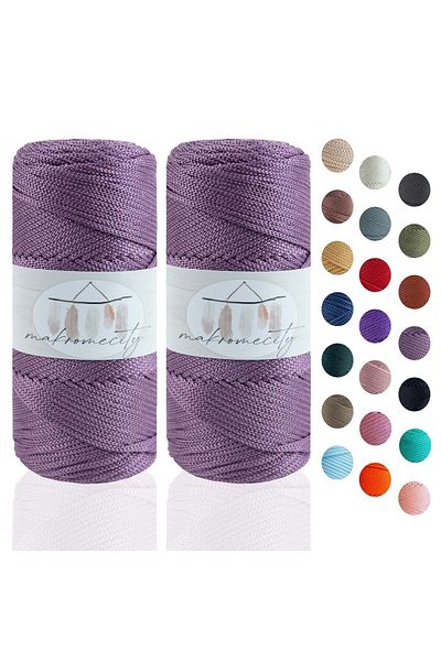 Makromecity Premium 200 Gr 230m Πολυεστερικό Μακραμέ Σχοινί Plum 2mm Σχοινί φορτιστή και νήμα τσάντας (2x100gr)
