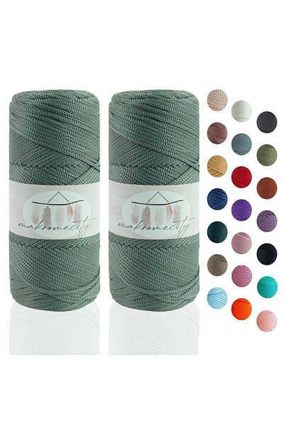 Makromecity Premium 200 Gr 230m Πολυεστερικό Σχοινί Μακραμέ Πράσινο 2mm Σχοινί φορτιστή και κλωστή τσάντας (2x100 γραμμάρια)
