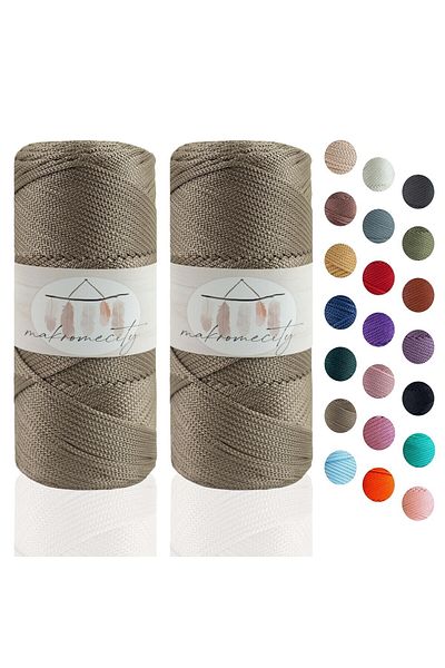 Makromecity Premium 200 Gr 230m Polyester Macrame Floss Mink 2mm Σχοινί φορτιστή και κλωστή τσάντας (2x100gr)