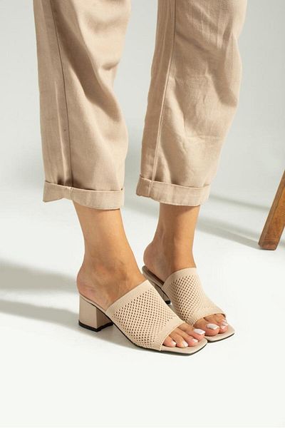 SNDUS Perforated Beige Knitwear Heeled Slippers High Heel Shoes Evening Dress