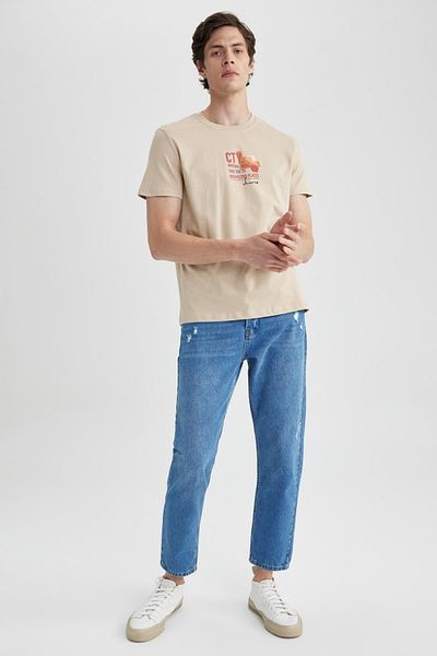 DeFacto Slim Fit Crew Neck με εμπριμέ κοντό μανίκι 100% βαμβάκι T-shirt Z5885az23sm