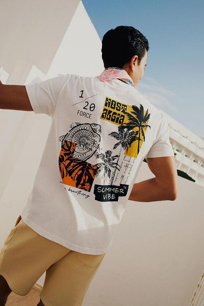 DeFacto Regular Fit Crew Neck Back Printed Short Sleeve 100% Cotton T-shirt A3142ax23sm