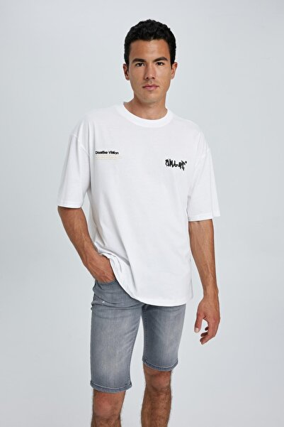 DeFacto Oversize Fit Crew Neck Back Printed Short Sleeve 100 Cotton T-Shirt A4004ax23hs