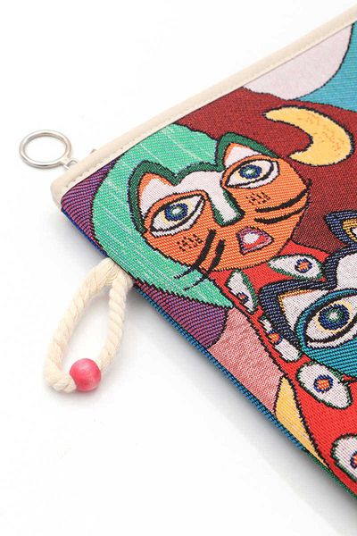 Bursa İpek Cat Patterned Tapestry Handbag