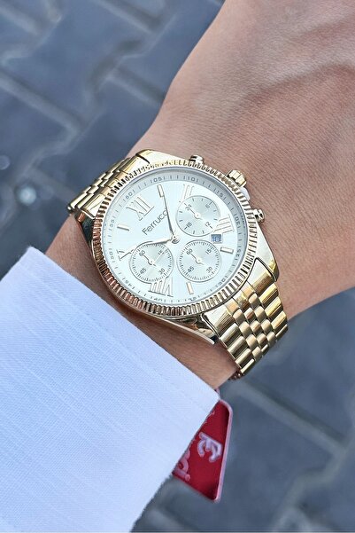 Ferrucci ساعة يد نسائية بتصميم ذهبي اللون