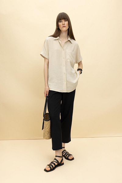 DeFacto Jogger High Waist Short Leg Linen Blended Trousers with Pockets Z2582az23sm
