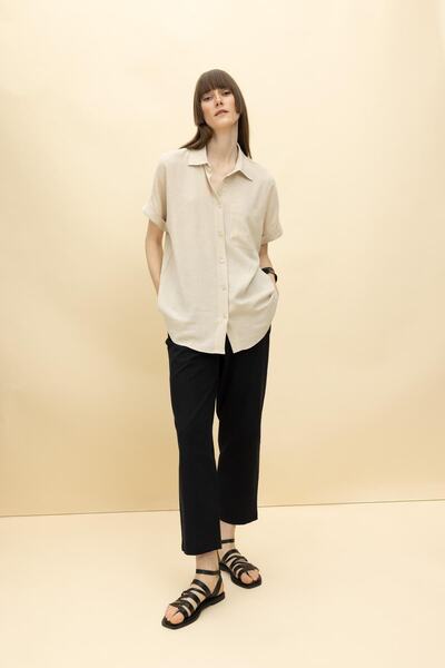 DeFacto Jogger High Waist Short Leg Linen Blended Trousers with Pockets Z2582az23sm