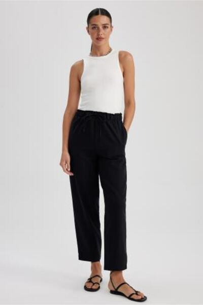 DeFacto Jogger High Waist Short Leg Linen Blended Trousers with Pockets Z2582az23sm