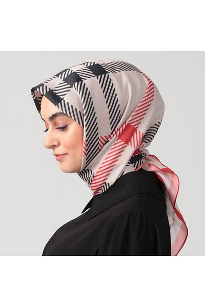 ipekistanbul Cotton Silk Scarf - Plaid Pattern - Red