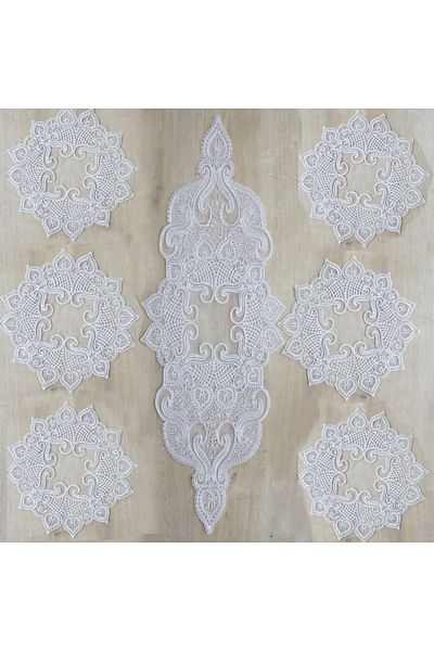 Çt Çeyizci Tekstil Luxury American Serving Plate Runner Set for 6 Persons 1 Runner 6 Plates