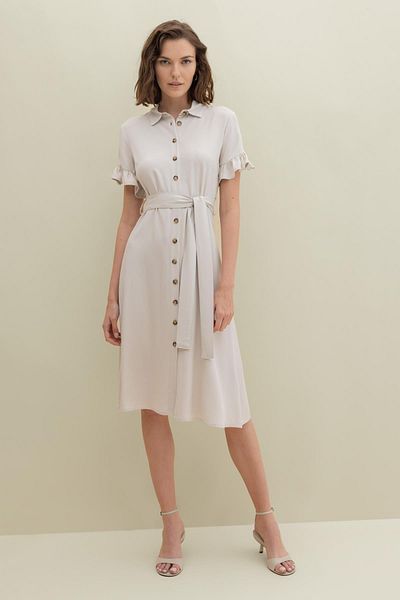 DeFacto Shirt Collar Aerobin Midi Short Sleeve Dress