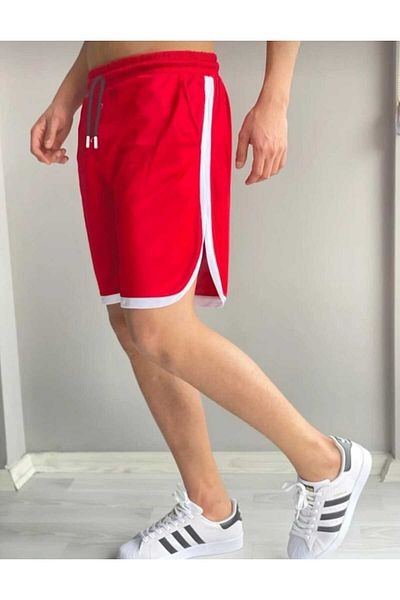 NO 601 Red Piping Shorts Honeycomb Fabric Basketball Sports Shorts with Side Slits