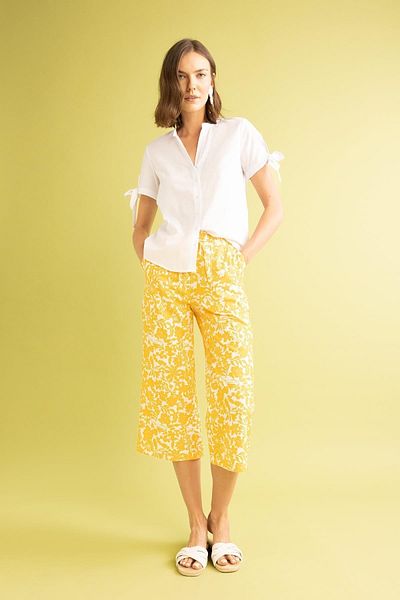 DeFacto Wide Leg Floral Patterned Linen Look 100% Cotton Capri