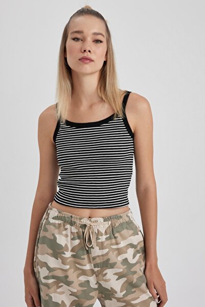 DeFacto Skvěle vypasovaná žebrovaná proužkovaná košilka pro sportovce