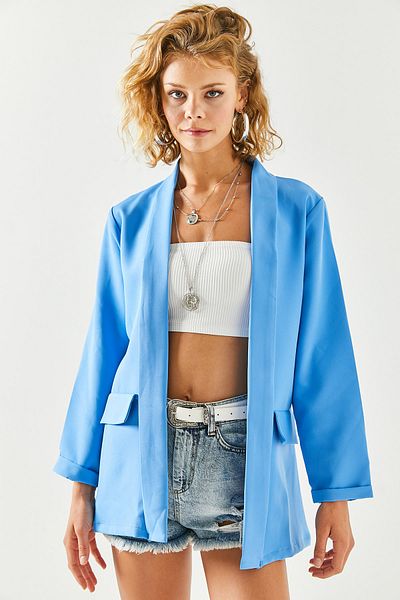 Olalook Blaue Atlasjacke mit Zubehörtasche für Damen CKT-19000349