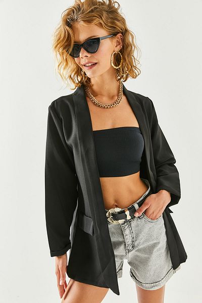 Olalook Schwarze Atlasjacke mit Zubehörtasche für Damen CKT-19000349