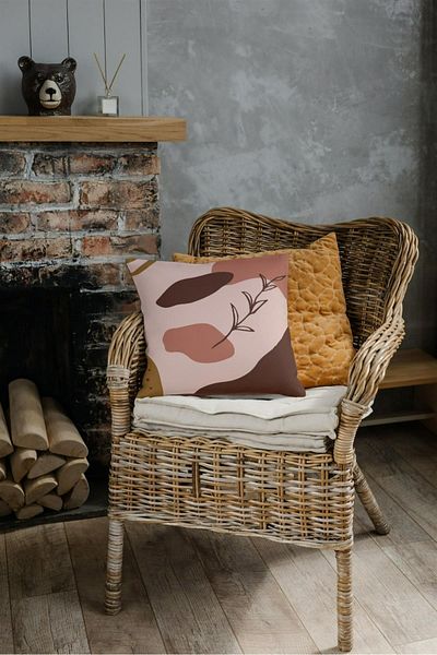 NT Handmade Zippered Single Abstract Patterned Double Sided Printed 42x42 Cotton Woven Throw Pillow Case