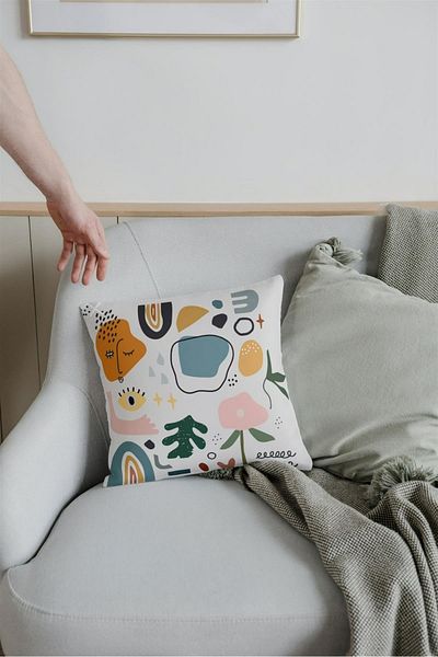 NT Handmade Zippered Single Abstract Patterned Double Sided Printed 42x42cm Cotton Woven Throw Pillow Case