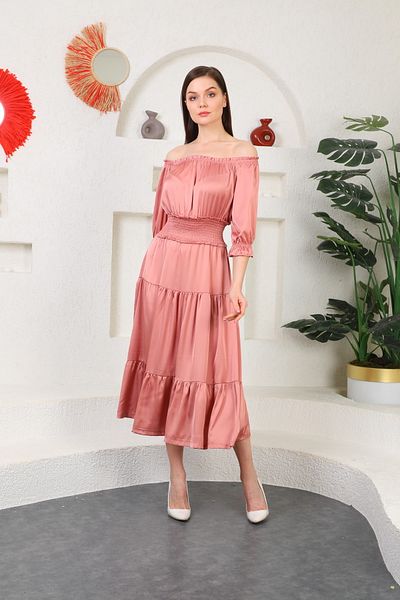Miss Allos Satin Dress with Waist and Collar Rubber detail