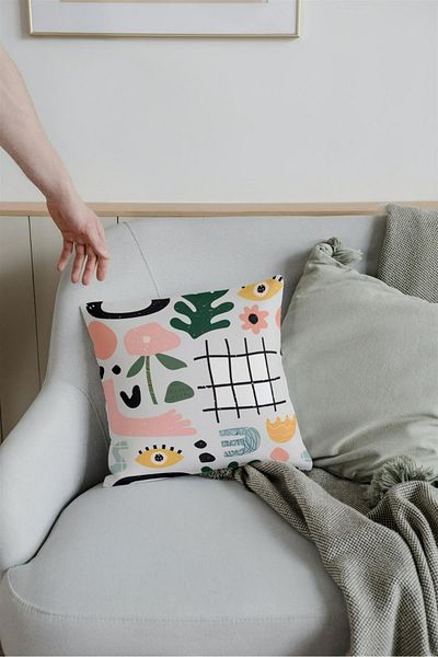 NT Handmade Zippered Single Abstract Patterned Double Sided Printed 42x42cm Cotton Woven Throw Pillow Case