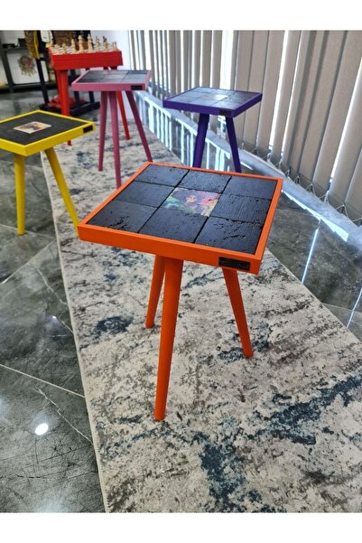 Resmo AKRA 32X32CM TRAVERTEN TAŞ TURUNCU SEHPA