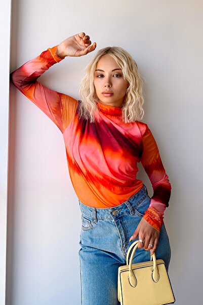 LACHT Γυναικεία μπλούζα με λεπτομέρεια από τούλι με μοτίβο ηλιοβασιλέματος