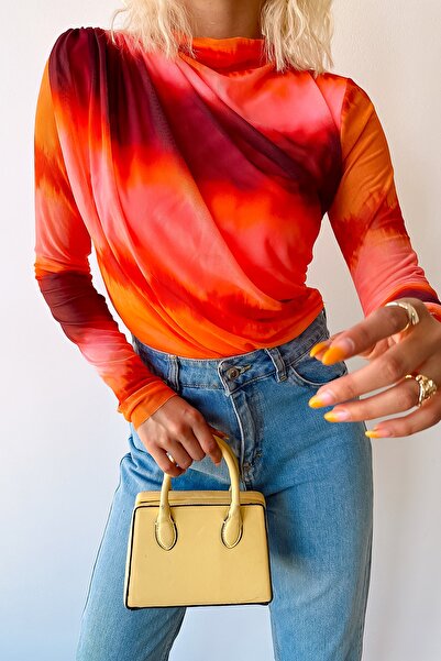 LACHT Γυναικεία μπλούζα με λεπτομέρεια από τούλι με μοτίβο ηλιοβασιλέματος