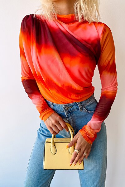 LACHT Γυναικεία μπλούζα με λεπτομέρεια από τούλι με μοτίβο ηλιοβασιλέματος