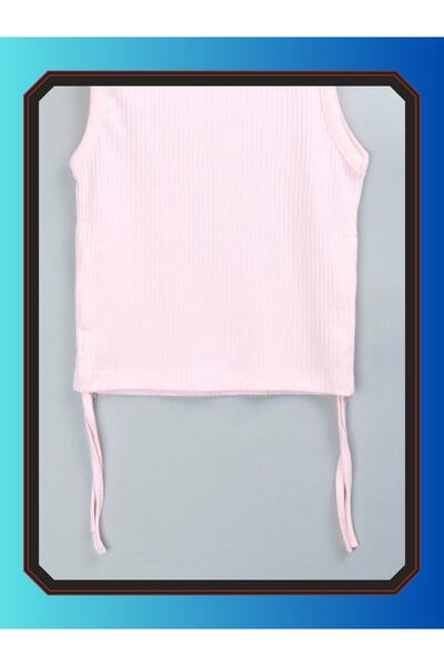 edoy Yandan Ipli Crop Bağcıklı %100 Pamuklu Büzmeli Kız Atlet