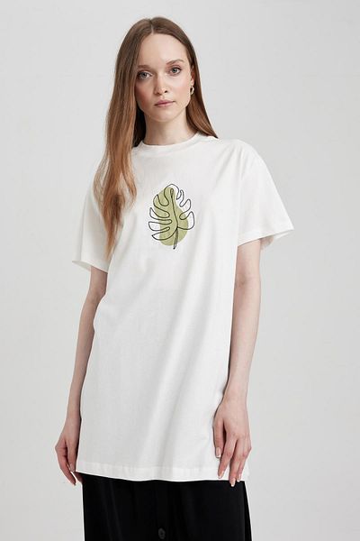 DeFacto Regular Fit Crew Neck Floral Short Sleeve 100% Cotton T-shirt Tunic A8029ax23hs