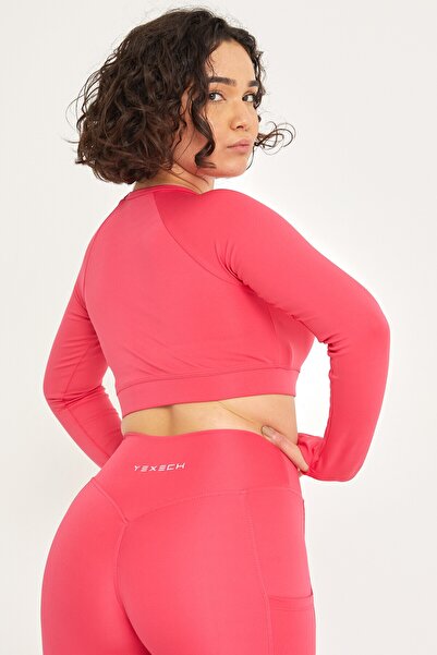 YEXECH Γυναικείο ροζ μακρυμάνικο αθλητικό μπλουζάκι Rise Series Rise Series Sports Crop Top με μακρύ μανίκι