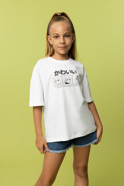 DeFacto Girl's Oversize Fit Printed Short Sleeve T-Shirt B0732a823hs