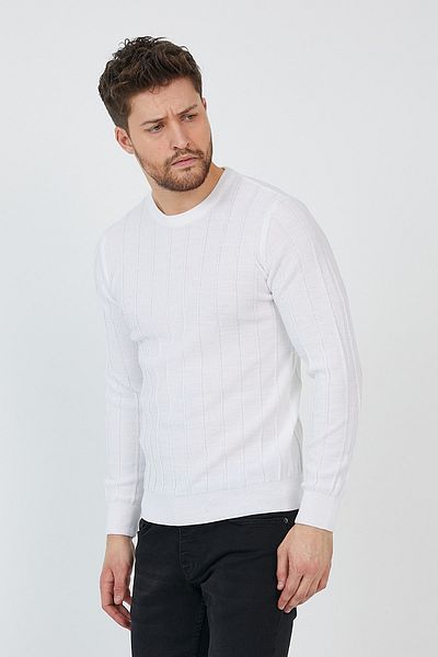 COOL TARZ Milk White Ανδρικά πλεκτά πλεκτά με στρογγυλή λαιμόκοψη-TRZ21722R01M