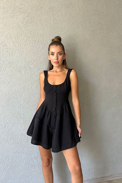 Seda Yalçın Atelier Black Buttoned Jumpsuit Dress