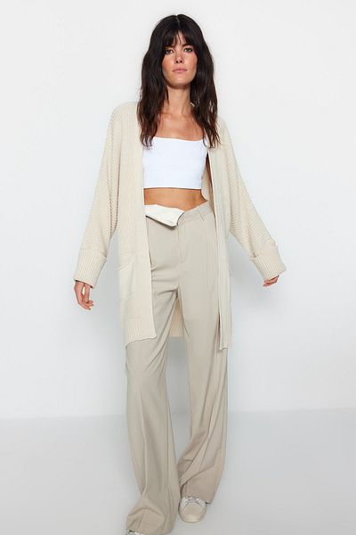 Trendyol Collection Stone Wide Fit Knitwear Cardigan TWOAW24HI00150