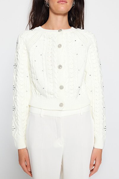 Trendyol Collection Pulover și cardigan din tricotaje ecru cu două fețe - Disponibil TWOAW24KZ00144