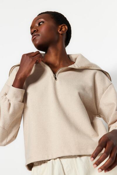 Trendyol Collection Hanorac tricotat cu fermoar, cu aspect obișnuit/normal, cu aspect de tricot Salonic/tricot TWOAW24SW00000