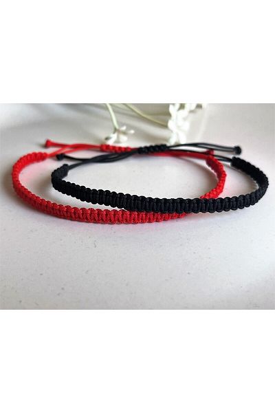 Farah Butik Unisex Black Red Macrame Bracelet-Gift Bracelet-String Bracelet