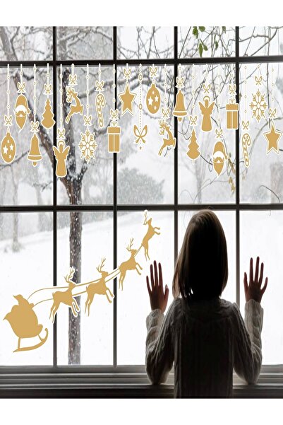 LİPYOS Autocolant decorativ din sticlă tematică de Anul Nou, zăpadă, Moș Crăc...