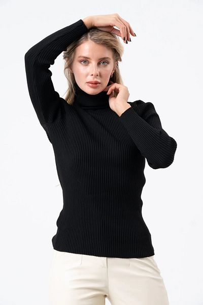 HayalGecesi Bluză neagră din tricot slimfit cu gât țesut - elastică, cu nervuri, cu mânecă lungă Xs-s potrivită