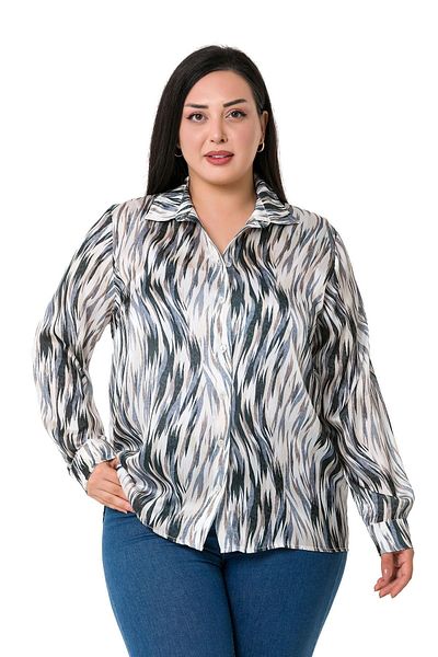 DISENTIS MODEST Large Size Patterned Yoryo Satin Gray Shirt