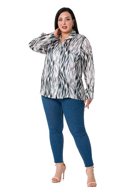 DISENTIS MODEST Large Size Patterned Yoryo Satin Gray Shirt