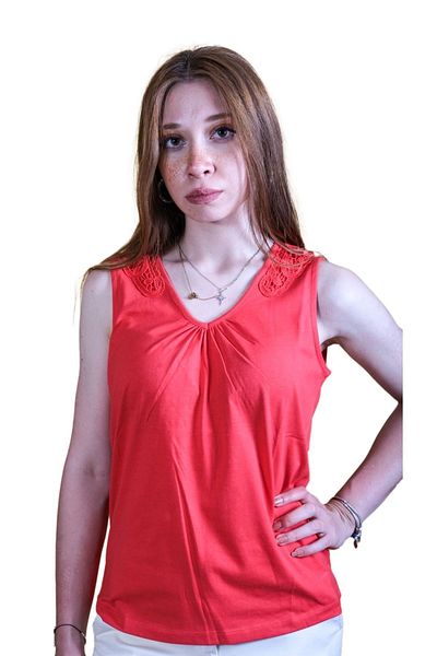 Blues Outlet WOMEN'S BACK AND SHOULDER LACE POLYESTER BLUZ-RED