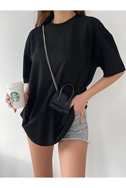 JAKARLI Aynewmoda Unisex Black Oversize Crew Neck T-Shirt