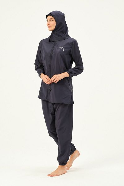 vawensea Women's Solid Color Parachute Hijab Swimsuit Set of 4 Navy Blue (WIDE SIZE RANGE)
